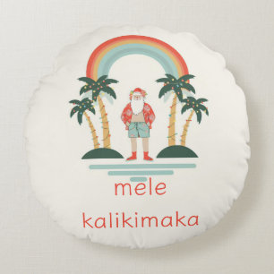 Hawaiian/Rainbow/Palms Santa Round Pillow