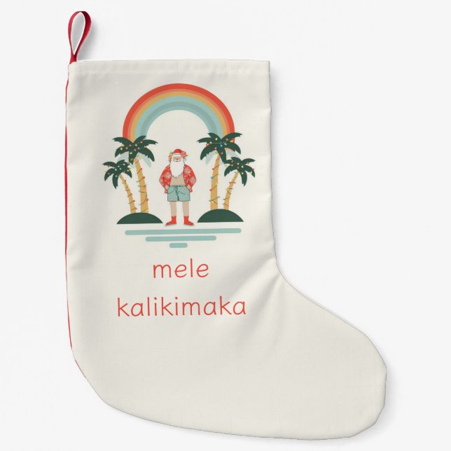 Hawaiian/Rainbow/Palms Santa Small Christmas Stocking (Front)