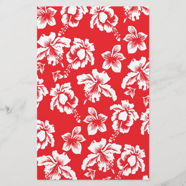 Hawaiian Red Flowers Stationery (Front)