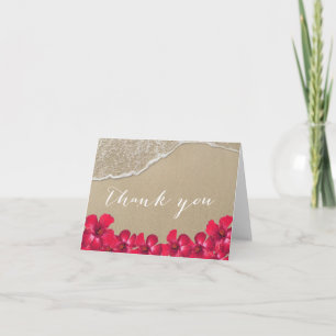 Hawaiian Red Hibiscus Floral Beach Thank You Card