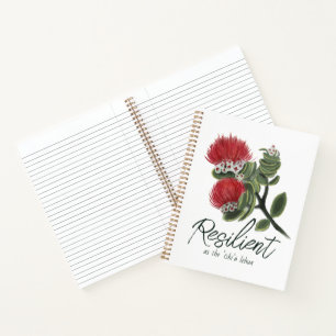 Hawaiian Red Lehua Flower Watercolor Resilience Notebook