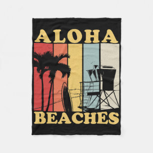 Hawaiian Retro 80's Style Aloha Beaches Surf Vacat Fleece Blanket