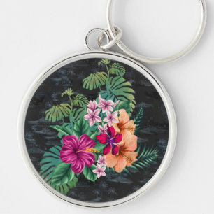 Hawaiian Retro Hibiscus and Plumeria Keychain