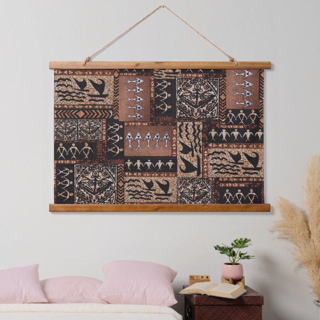 Hawaiian Sailing Canoe Tapa Hanging Tapestry (Bedroom)
