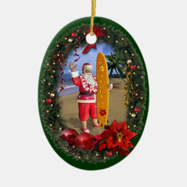 Hawaiian Santa Ceramic Ornament (Front)