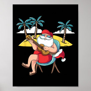 Hawaiian Santa Claus Hawaian Guitar Christmas In J Poster