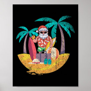 Hawaiian Santa Tropical Summer Surfing Christmas I Poster
