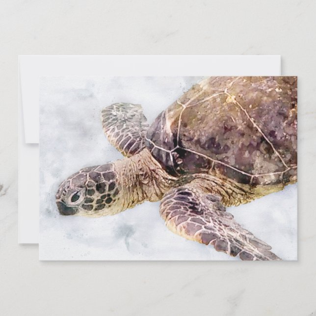 Hawaiian Sea Turtle Realistic Watercolor Card (Front)