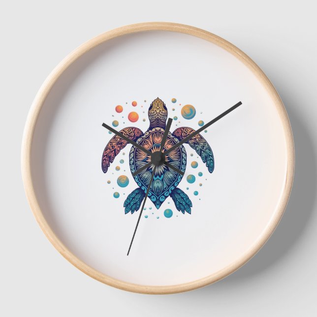 Hawaiian Sea Turtle Tie-Dye Hawaii Vacation Beach  Clock (Front)