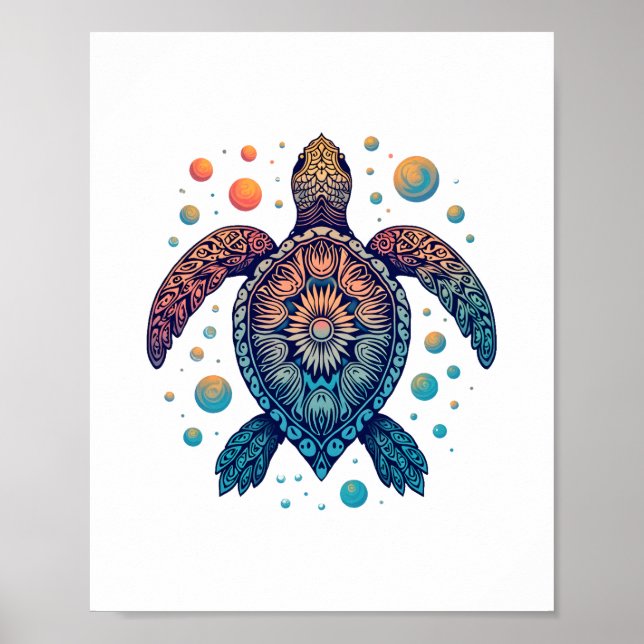 Hawaiian Sea Turtle Tie-Dye Hawaii Vacation Beach  Poster (Front)