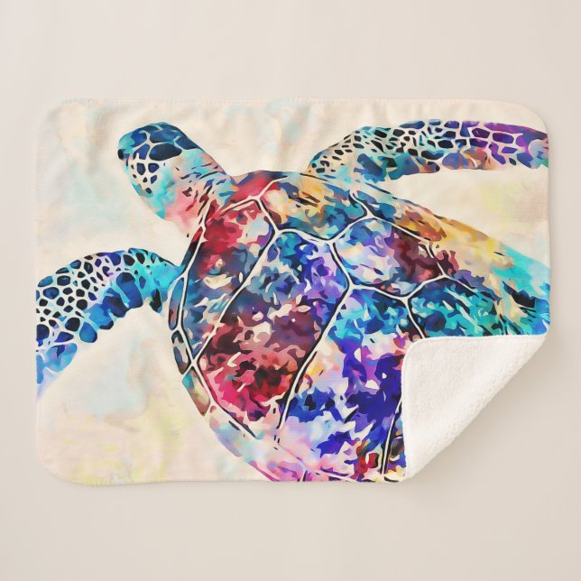Hawaiian Sea Turtle Watercolor Sherpa Blanket (Front (Horizontal))