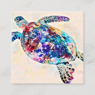 Hawaiian Sea Turtle Watercolor Square Business Card