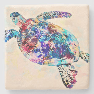 Hawaiian Sea Turtle Watercolor Stone Coaster