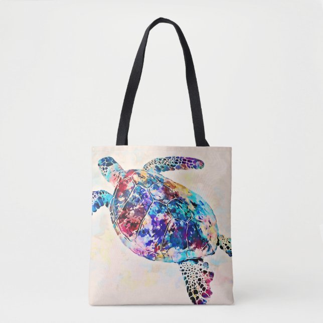 Hawaiian Sea Turtle Watercolor Tote Bag (Front)