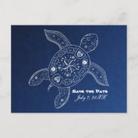 Hawaiian Sea Turtle White Blue Beach Save The Date