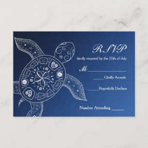 Hawaiian Sea Turtle White Blue Beach Wedding RSVP Card