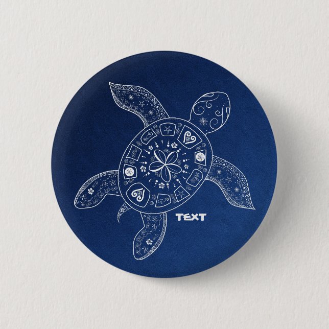 Hawaiian Sea Turtle White on Blue Beach Tropical 2 Inch Round Button (Front)