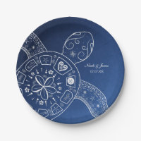 Hawaiian Sea Turtle White on Blue Beach Wedding