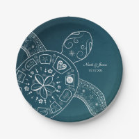 Hawaiian Sea Turtle White on Teal Beach Wedding