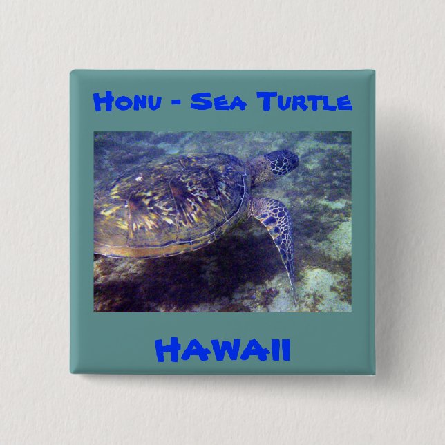 Hawaiian sea turtles 2 inch square button (Front)