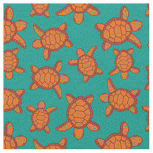Hawaiian Sea Turtles Orange and Blue Patterned Fabric