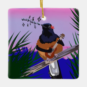 Hawaiian Shama Bird playing ukulele Ceramic Ornament