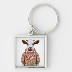 Hawaiian Shirt Cow Keychain