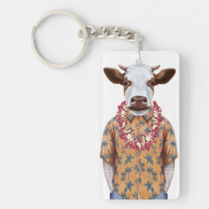 Hawaiian Shirt Cow Keychain