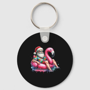 Hawaiian Shirt Santa Flamingo Floatie Christmas In Keychain