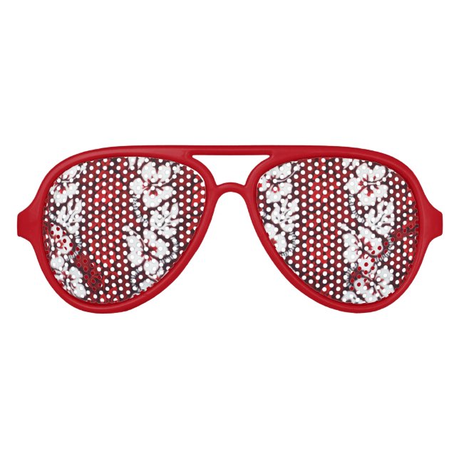 Hawaiian Shirt Tropical Flowers Patterned Aviator Sunglasses (Front)