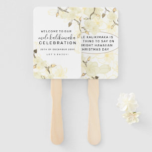 Hawaiian Soft Sun White Flowers Christmas Lights Hand Fan