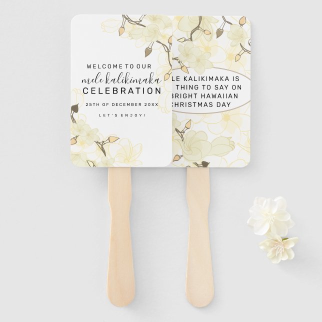 Hawaiian Soft Sun White Flowers Christmas Lights Hand Fan (Front and Back)
