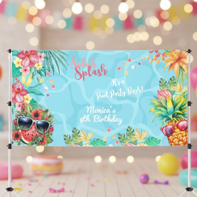 Hawaiian splish splash summer pool birthday bash banner (Creator Uploaded)