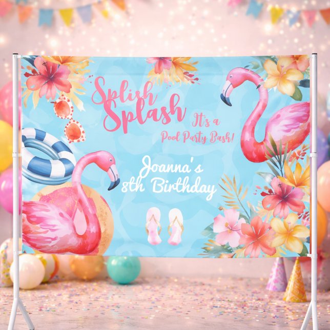 Hawaiian splish splash summer pool birthday party banner (Creator Uploaded)