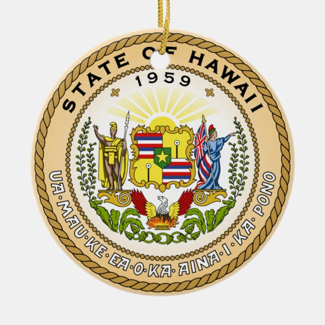 Hawaiian State Seal Ceramic Ornament (Front)