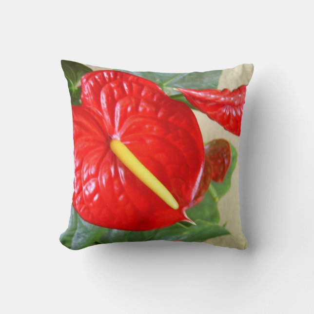 Hawaiian Style Anthurium Throw Pillow (Front)