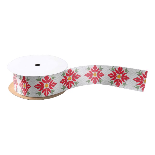 Hawaiian Style Flower Quilt Red Satin Ribbon (Spool)