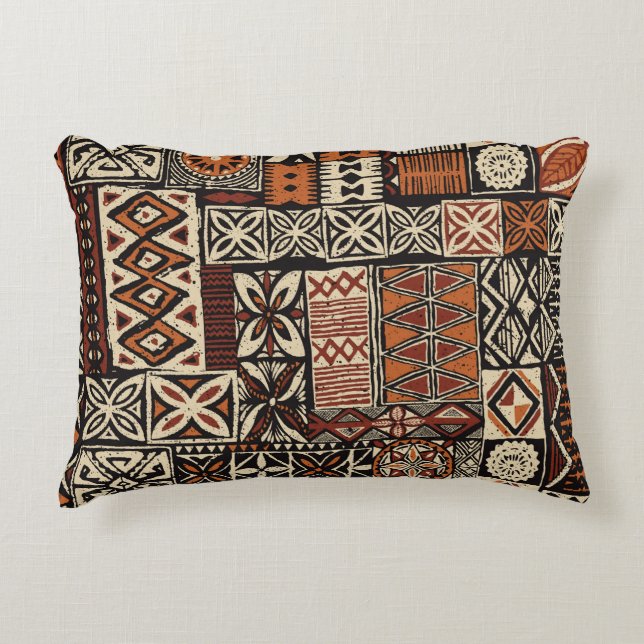 Hawaiian style tapa tribal fabric abstract patchwo accent pillow (Front)