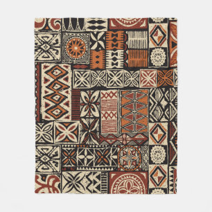 Hawaiian style tapa tribal fabric abstract patchwo fleece blanket