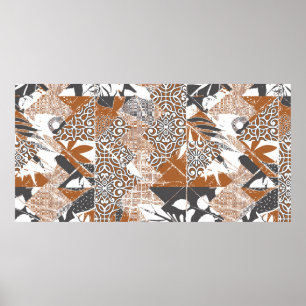 Hawaiian style tapa tribal fabric abstract patchwo poster