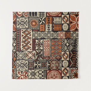 Hawaiian style tapa tribal fabric abstract patchwo tapestry