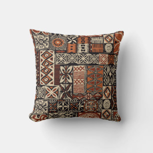 Hawaiian style tapa tribal fabric abstract patchwo throw pillow