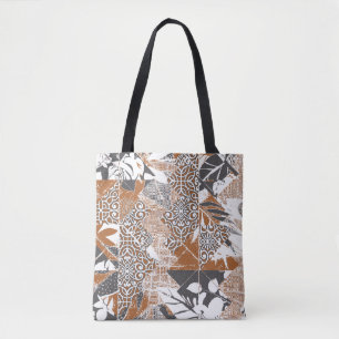 Hawaiian style tapa tribal fabric abstract patchwo tote bag
