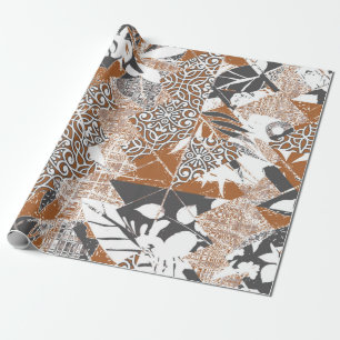 Hawaiian style tapa tribal fabric abstract patchwo wrapping paper