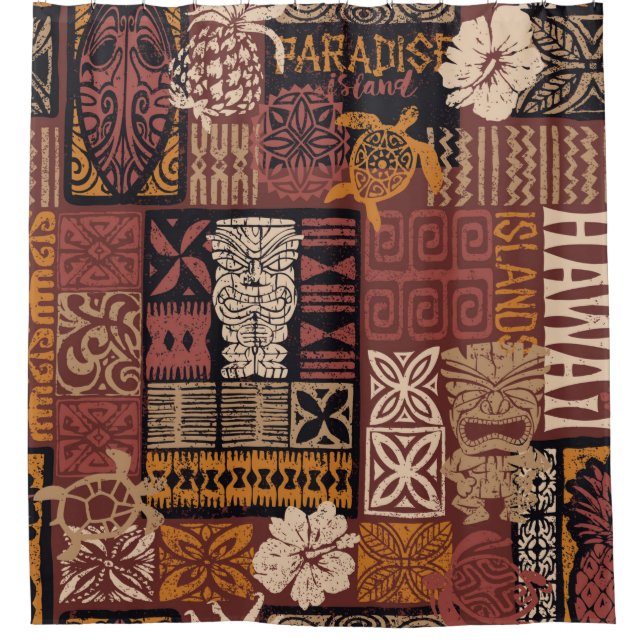 Hawaiian style tribal motif fabric patchwork abstr (Front)