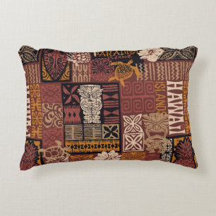 Hawaiian style tribal motif fabric patchwork abstr accent pillow