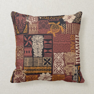 Hawaiian style tribal motif fabric patchwork abstr throw pillow