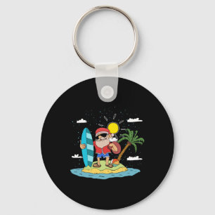 Hawaiian Summer Cool Santa Claus Surfing Christmas Keychain