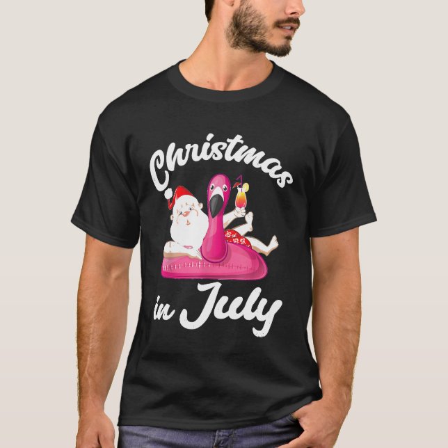 Hawaiian Summer Santa Inflatable Flamingo Christma T-Shirt (Front)
