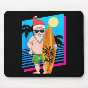 Hawaiian Summer Surfer Santa Claus Funny Christmas Mouse Pad